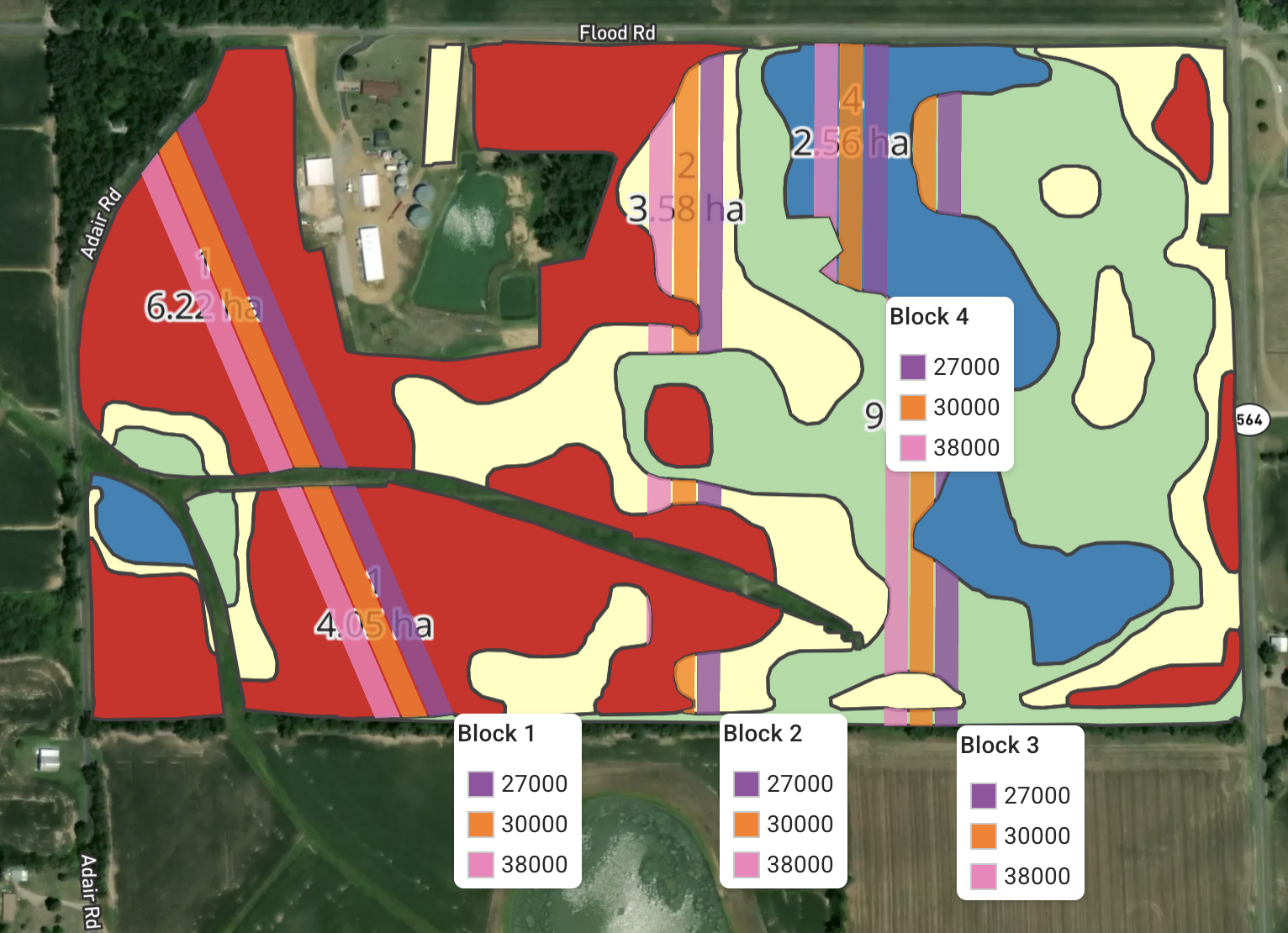Zone strip trial layout clipped to management zones