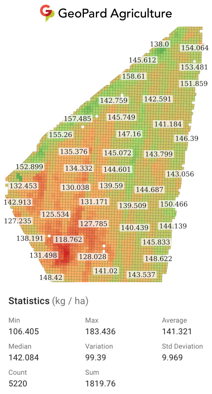 Nitrogen uptake (NU) map in kg/ha for 2023