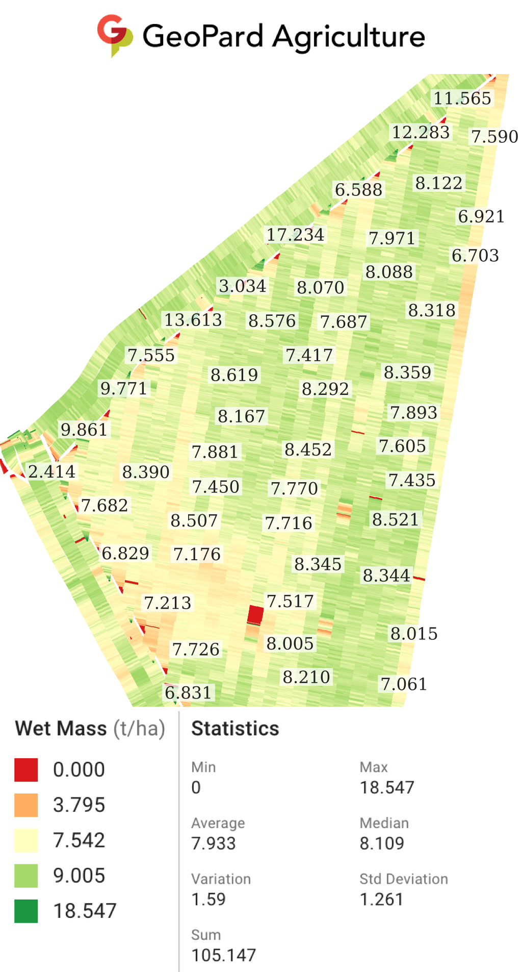 Harvest map 2023-08-08 showing wet mass yield